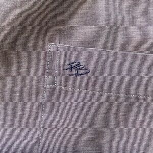 Vintage Pierre Balmain Paris Purple Embroidered PB Logo Button Dress Shirt